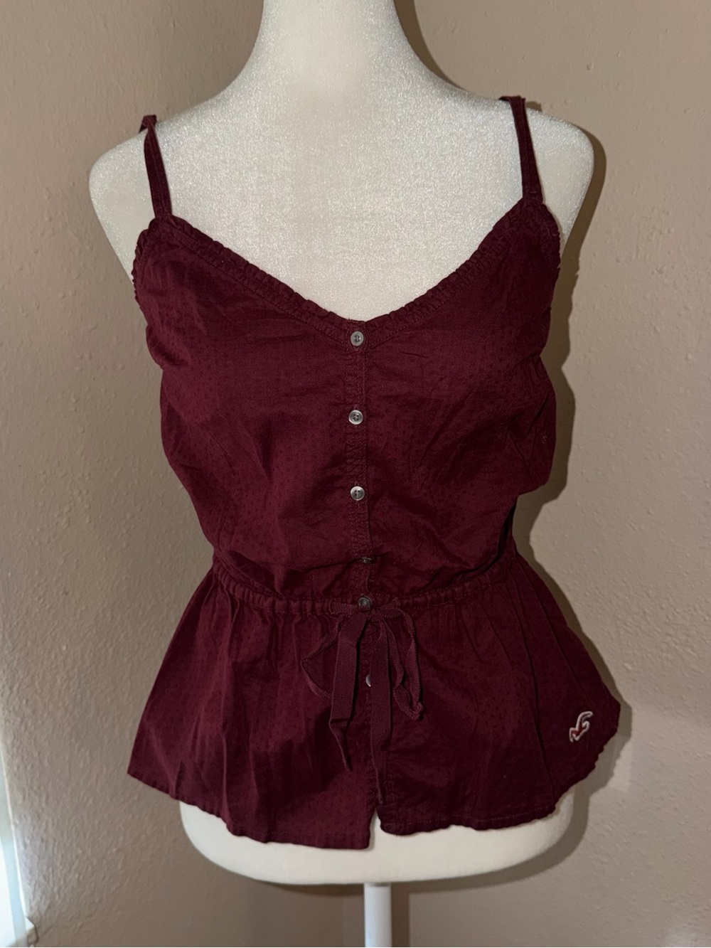 Vintage Y2K Hollister 2000s Burgundy Babydoll Tank Top